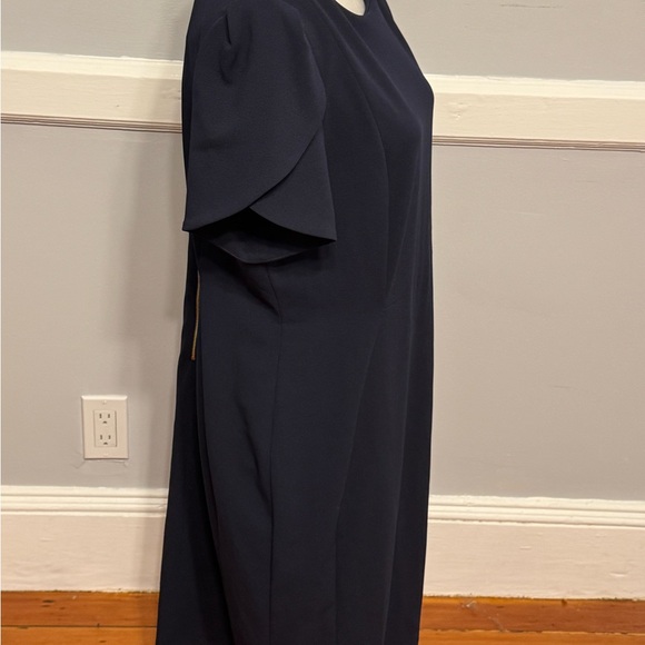 Calvin Klein Navy Blue Indigo Business Office Knee-Length Tulip-Sleeve Dress - Picture 3 of 8